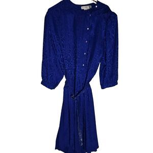 Vintage Argenti Pure Cobalt Blue Dress With Belt - Button Details Silky Material